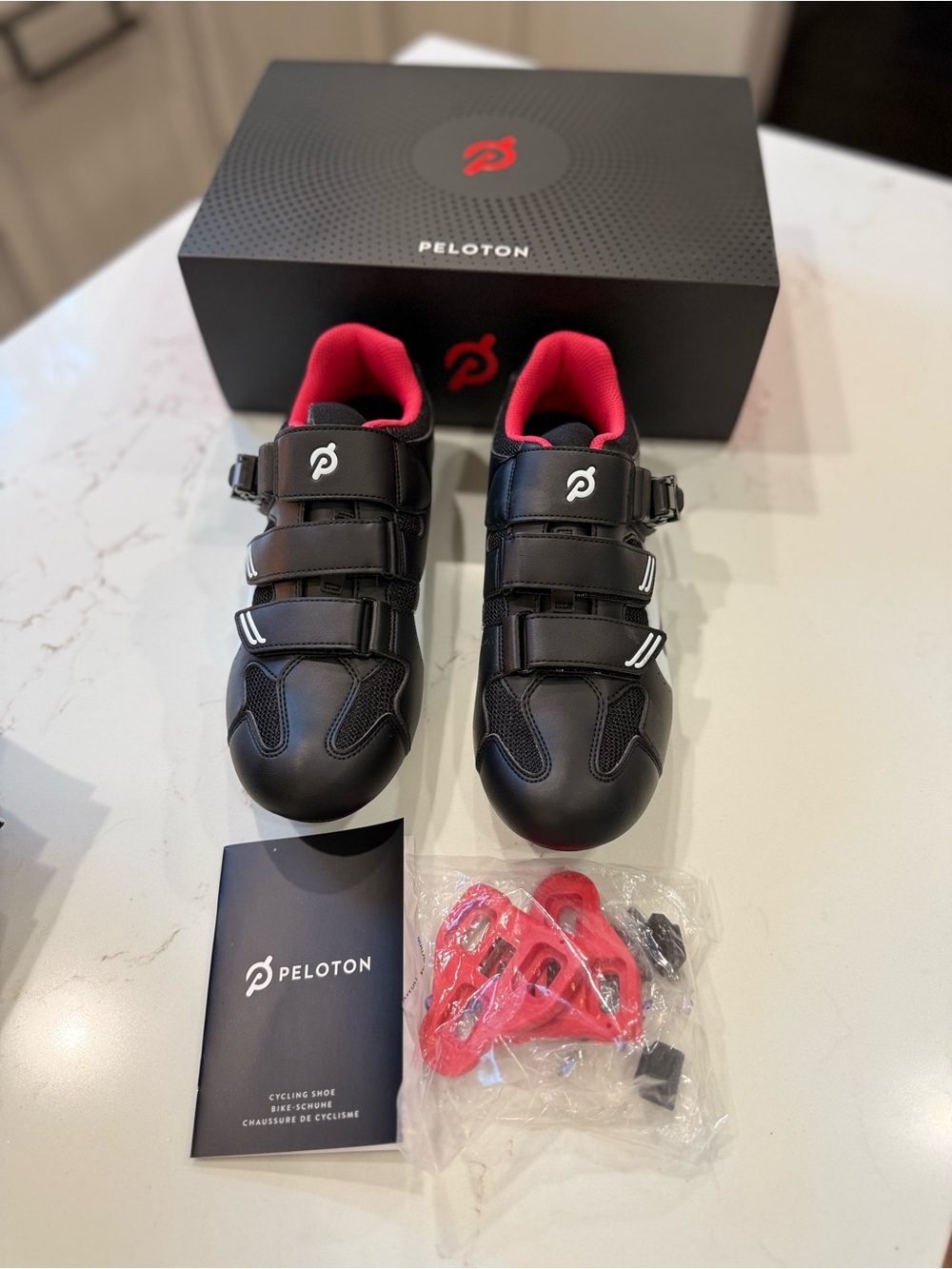 Peloton Black Cycling Shoes with Pink Interior and Red Pedals Size 41 NIB